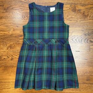 Lands' End Girls Plaid School Uniform Jumper Navy Blue and Green Dress 5/6